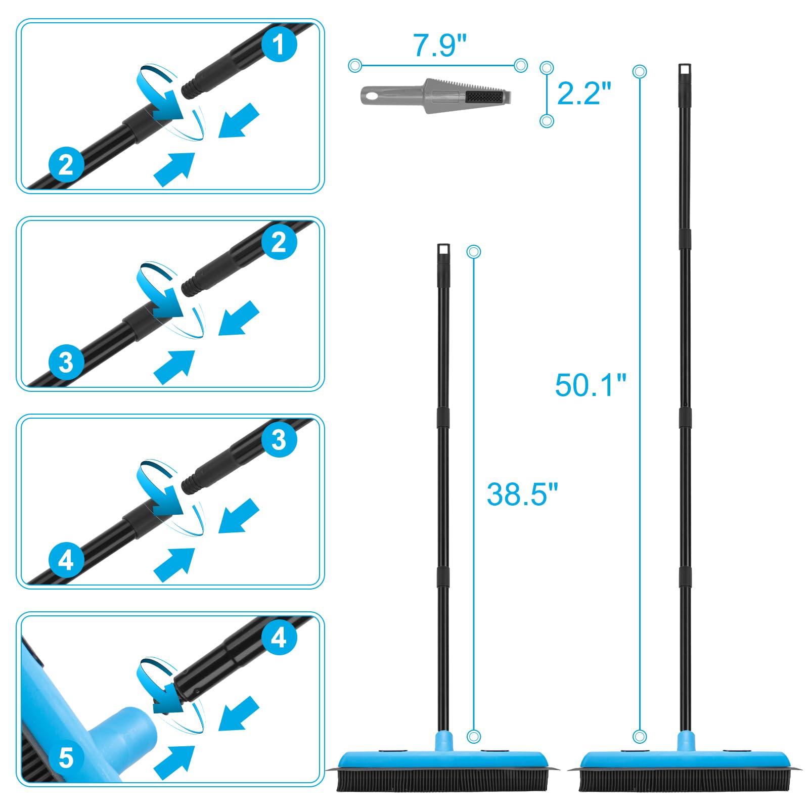 Rubber Broom Carpet Rake for Pet Hair Removal