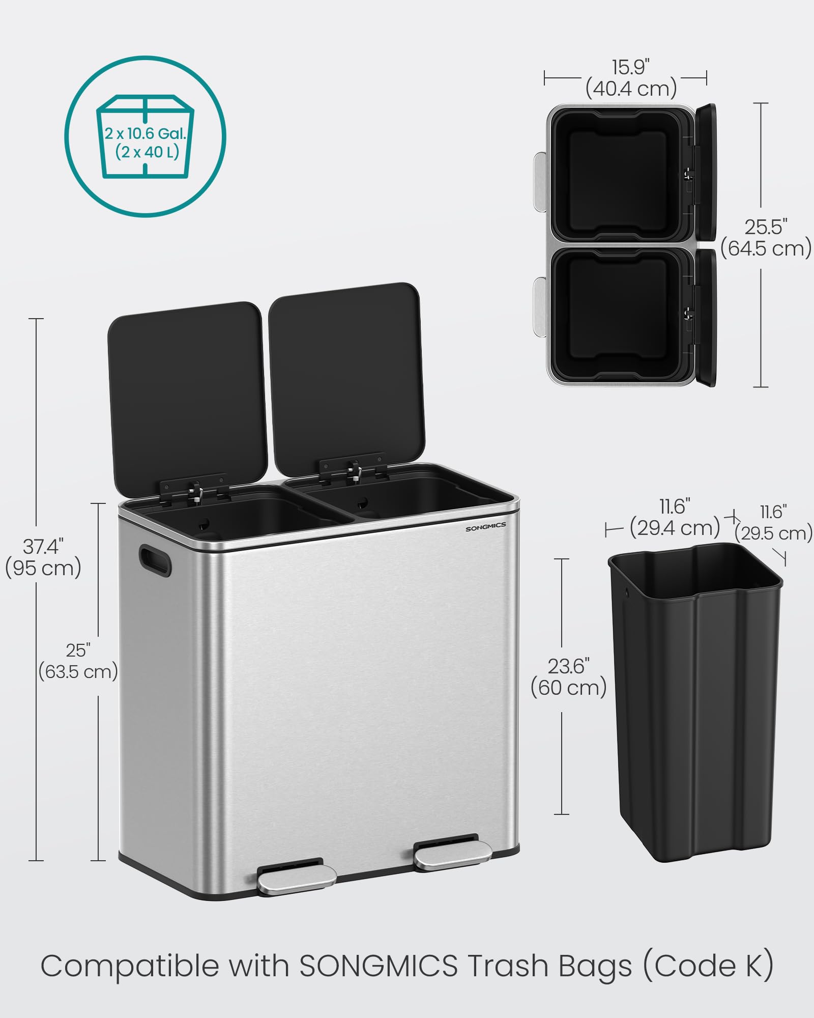 Trash Can 2 x 10.6 Gallon