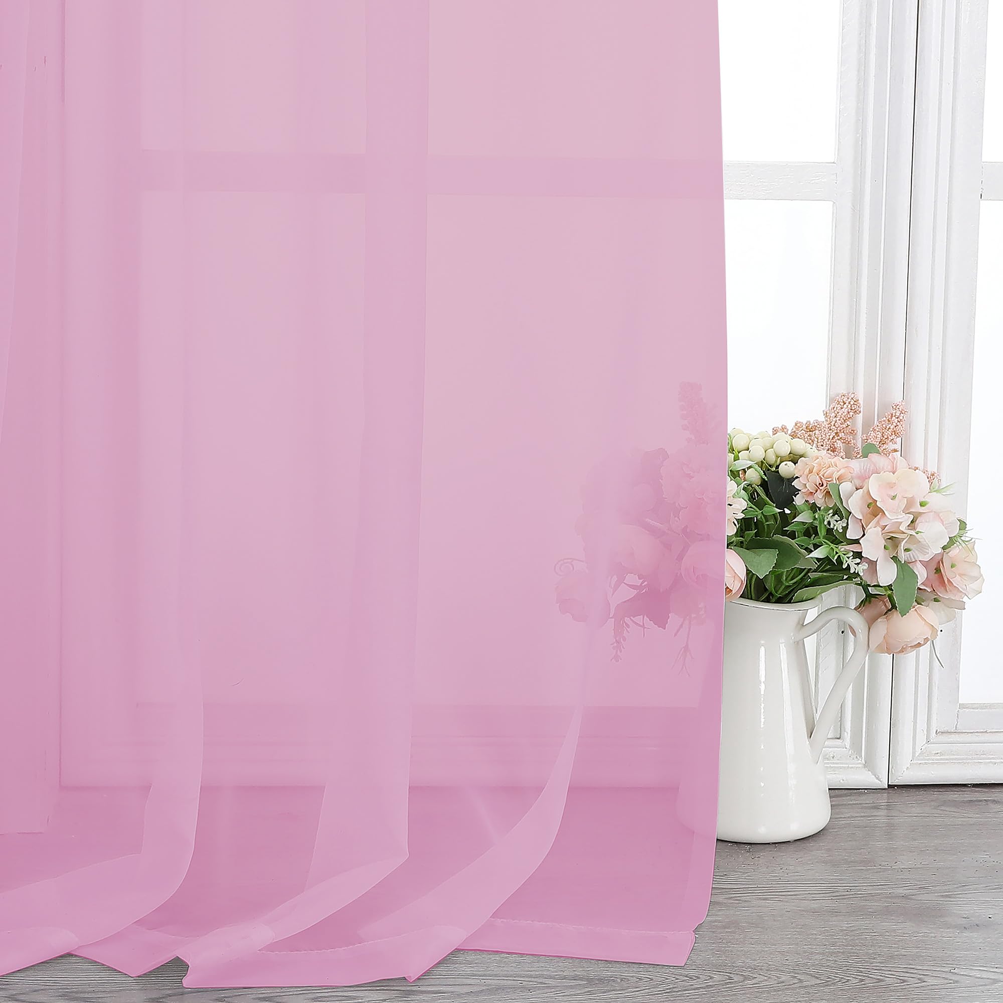 Pink Sheer Curtains 84 Inches Long for Living Room (2 Count)
