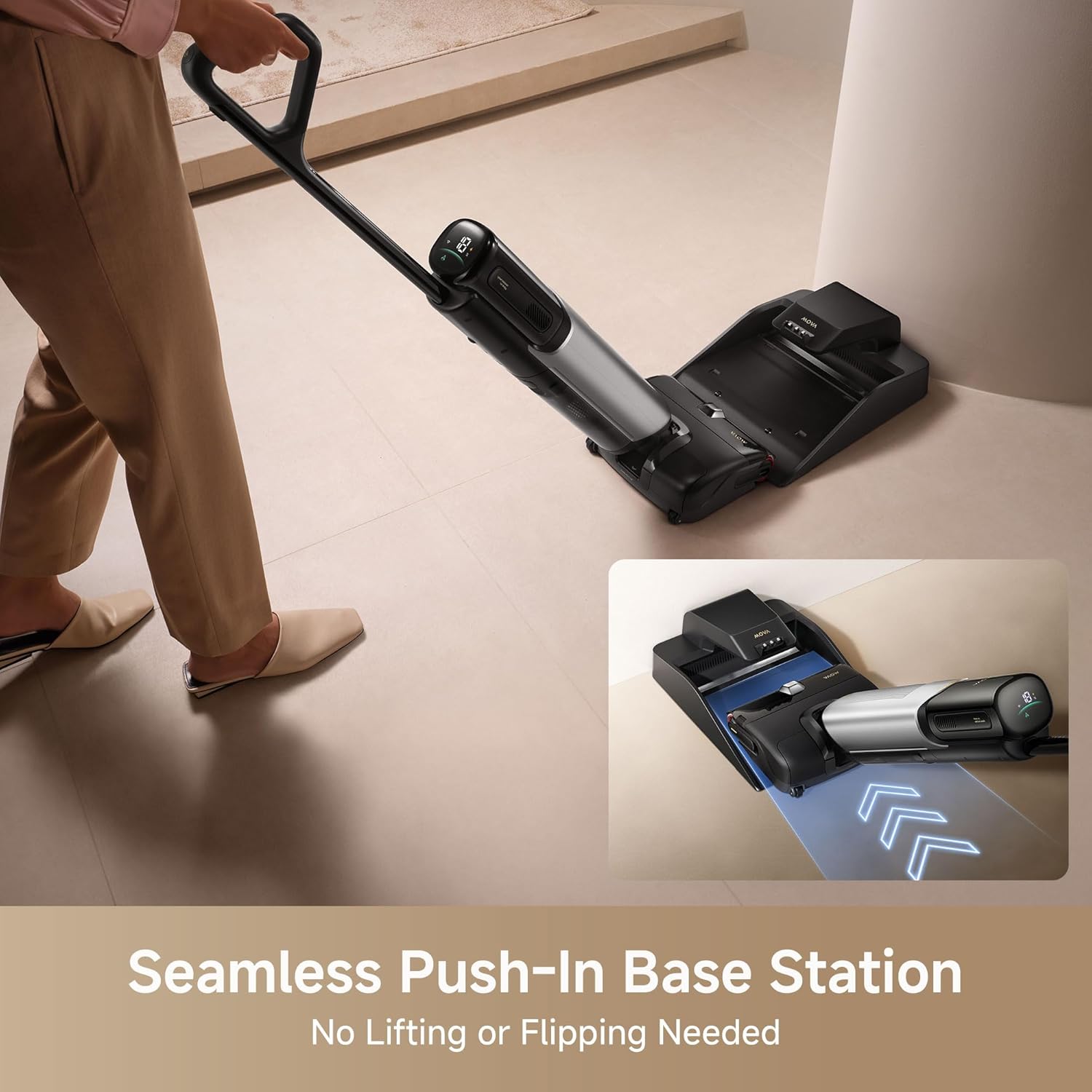 Mova X4 Pro Wet Dry Vacuum Cleaner, 20000Pa Cordless Vacuum Mop with Zero Tangle, Hot Water Mopping for Sticky Messes,194℉ Hot Air Self Drying, 180° Lie Flat, Push-in Charging Station, LED Display - ModHome Supplies