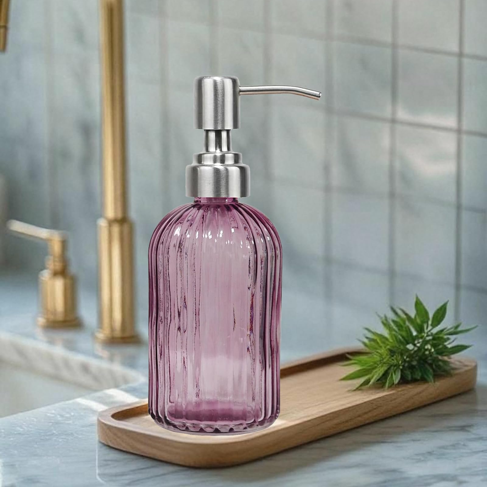 14Oz Purple Glass Soap Dispenser Bathroom