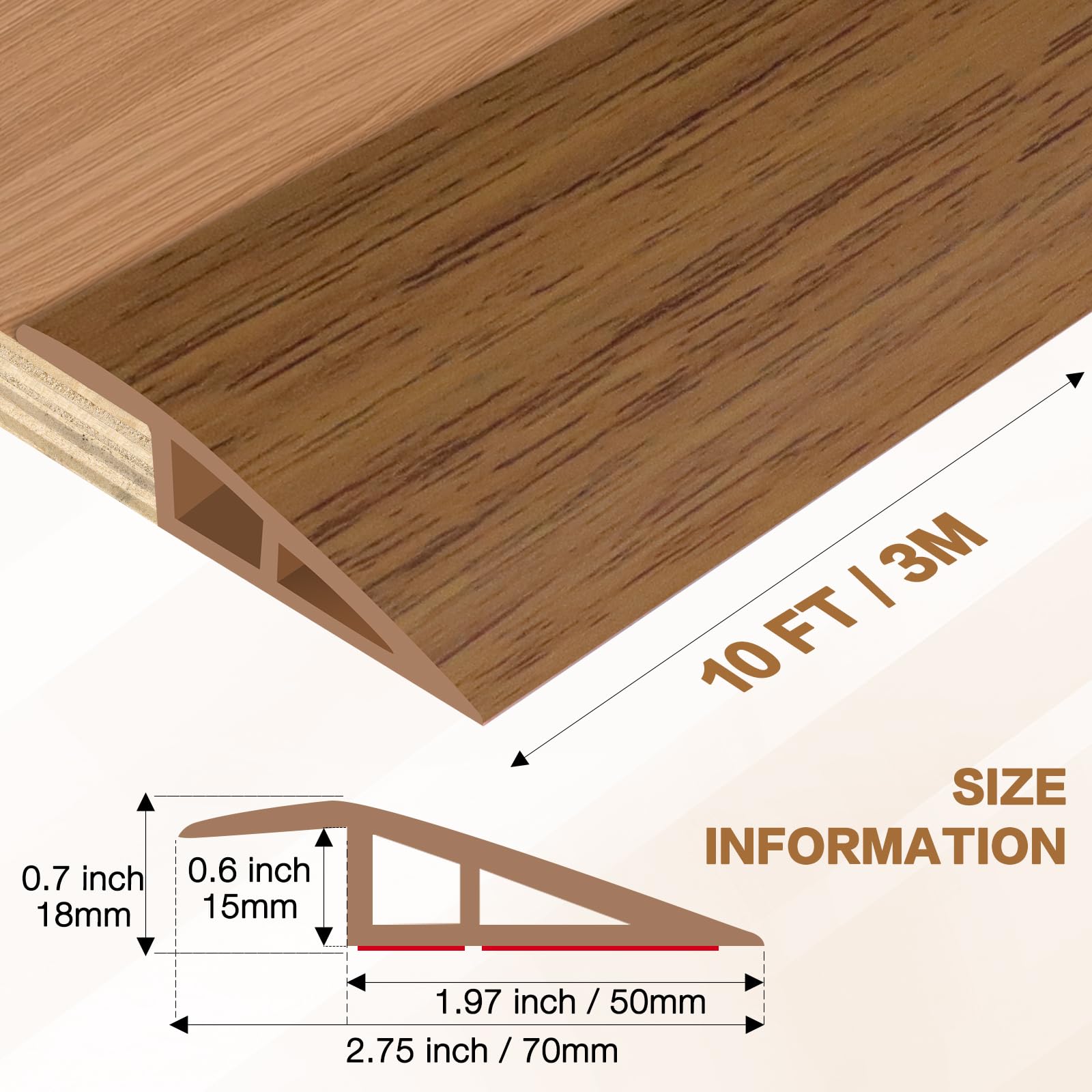 Floor Transition Strip Vinyl Door Threshold Ramp Self Adhesive Carpet Edging Strip Doorway Edge Trim (10 Foot)