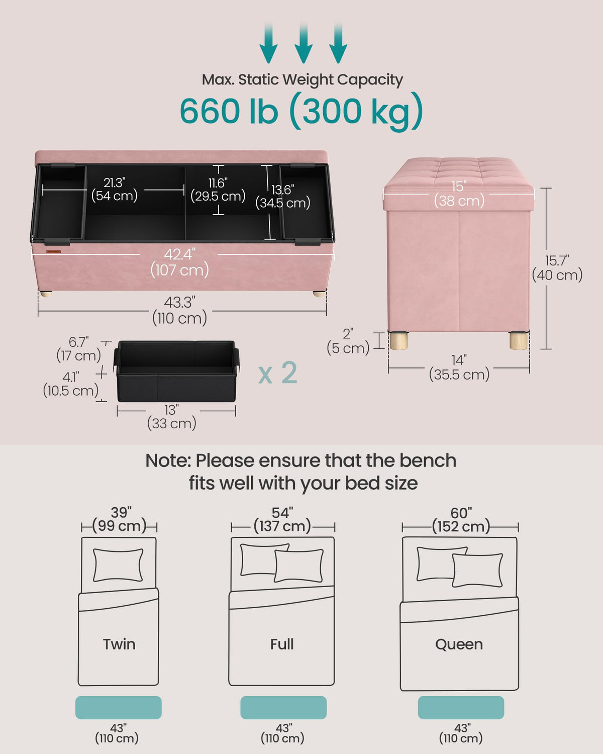 Storage Ottoman Bench with Legs