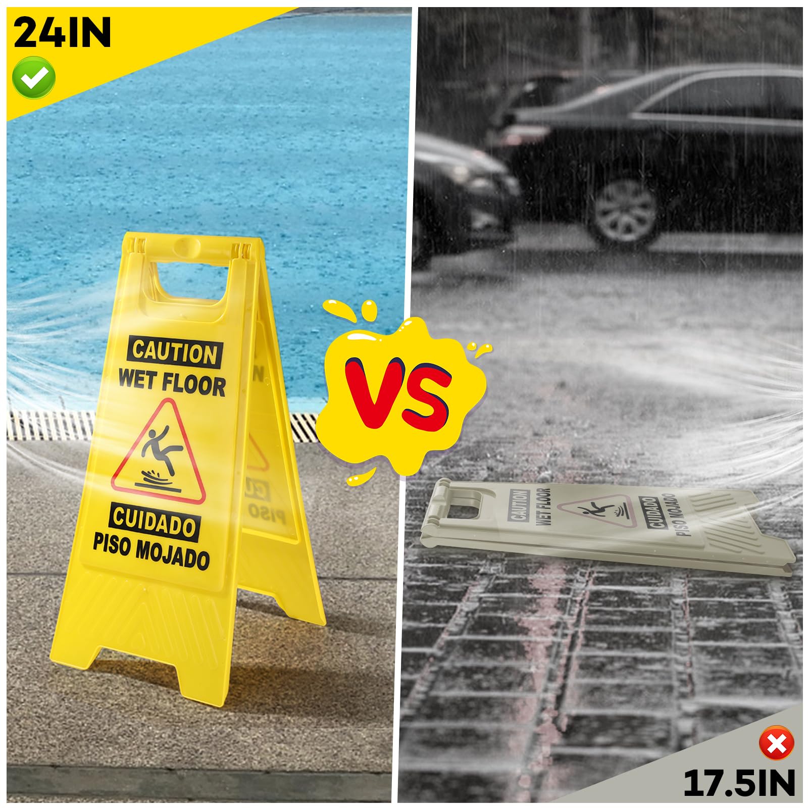 3 Pack 24 IN Caution Wet Floor Sign Bilingual Foldable Safety Sign (3 Count)