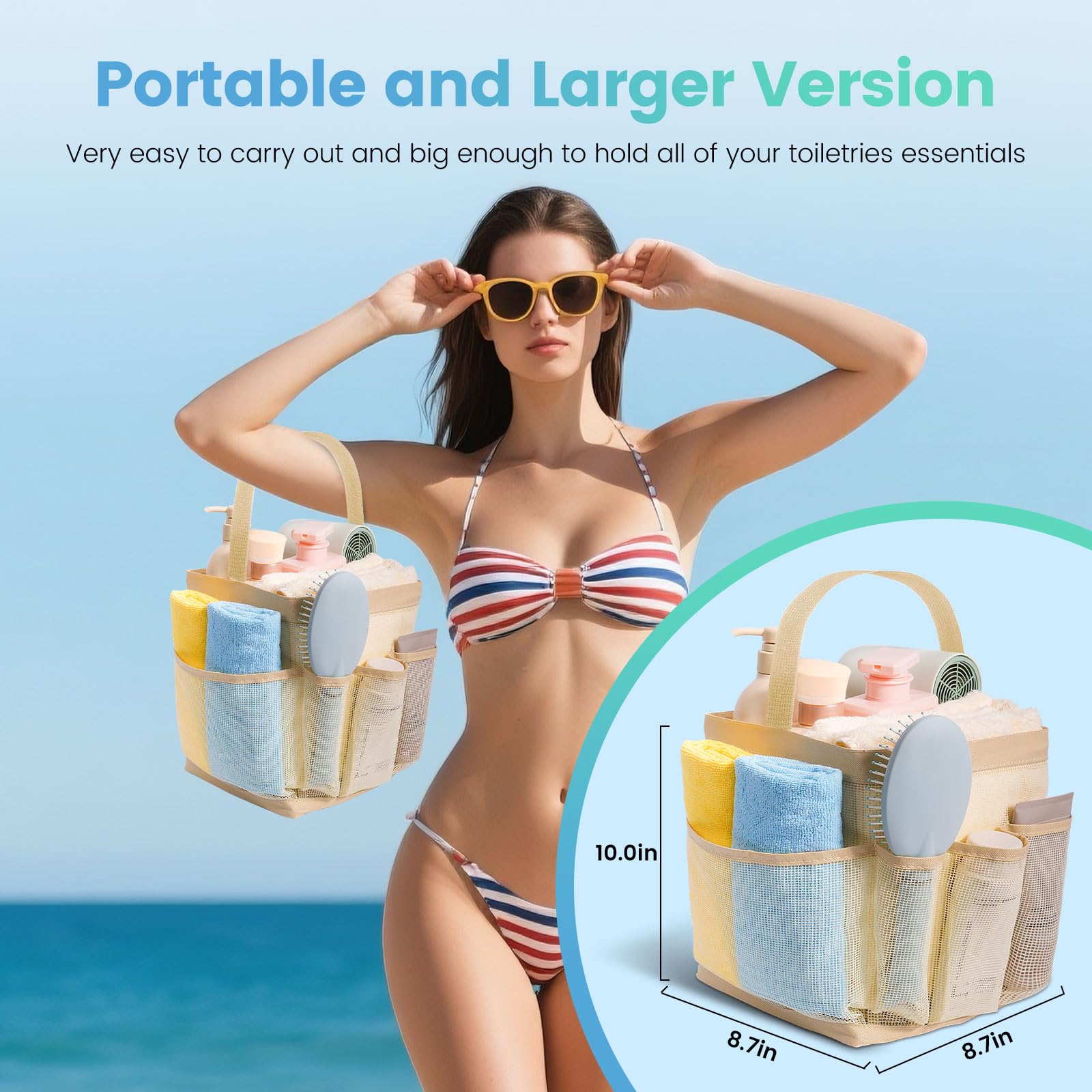 Mesh Shower Caddy for College Dorm Room Essentials for Girls with 9 Pockets