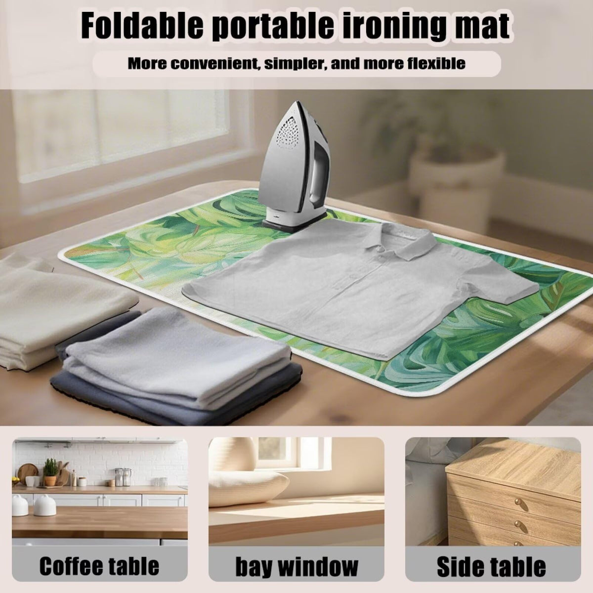 Green Ironing Mat Portable Ironing Pad Monstera Leaf 32 x 16 Inch Large Ironing Mat for Table Top of Washer