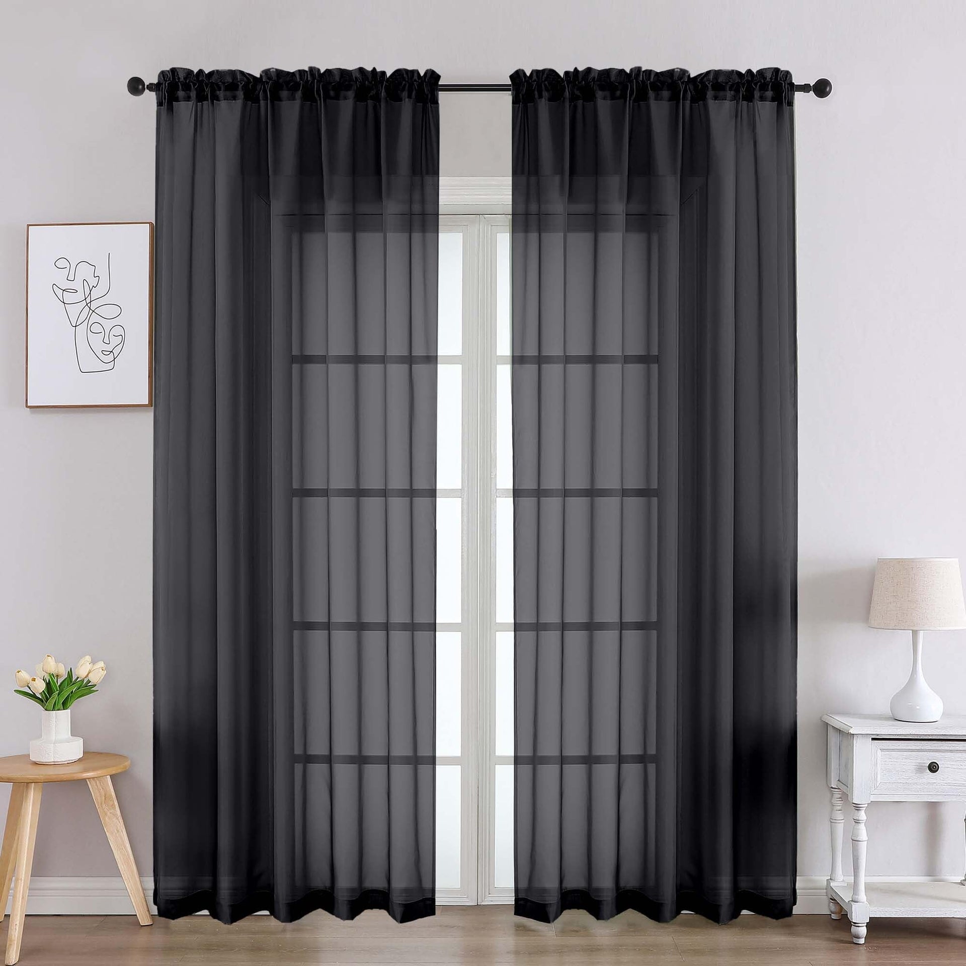 Black Sheer Curtains 84 Inches Long 2 Panels (2 Count)