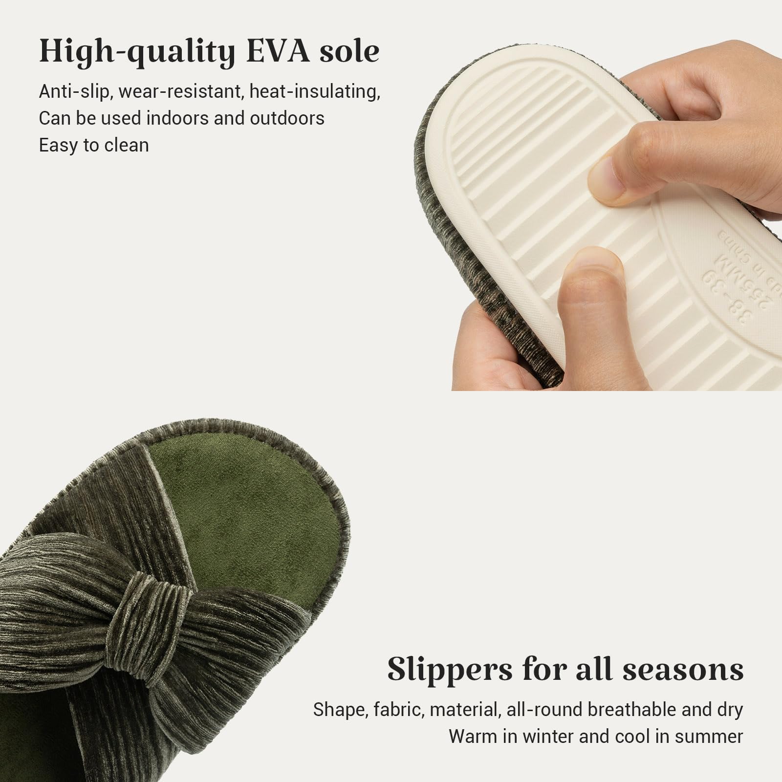 Slippers for Women Memory Foam House Bedroom Bow Crossbands Pearlescent Slipper Shoes Comfy Trendy Gift Slippers Olive Size 7 8 6.5