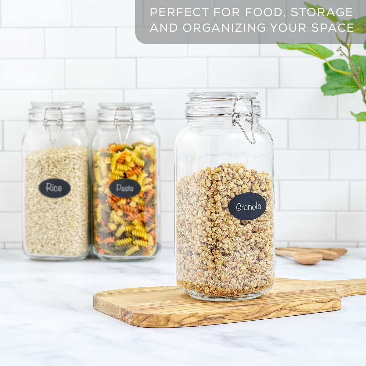 Airtight Glass Jars with Lids Set of 3. 78oz Glass Jar with Lid and 6 Silicone Seals! Large Glass Food Storage Containers. Square Mason Jar (3 Count)