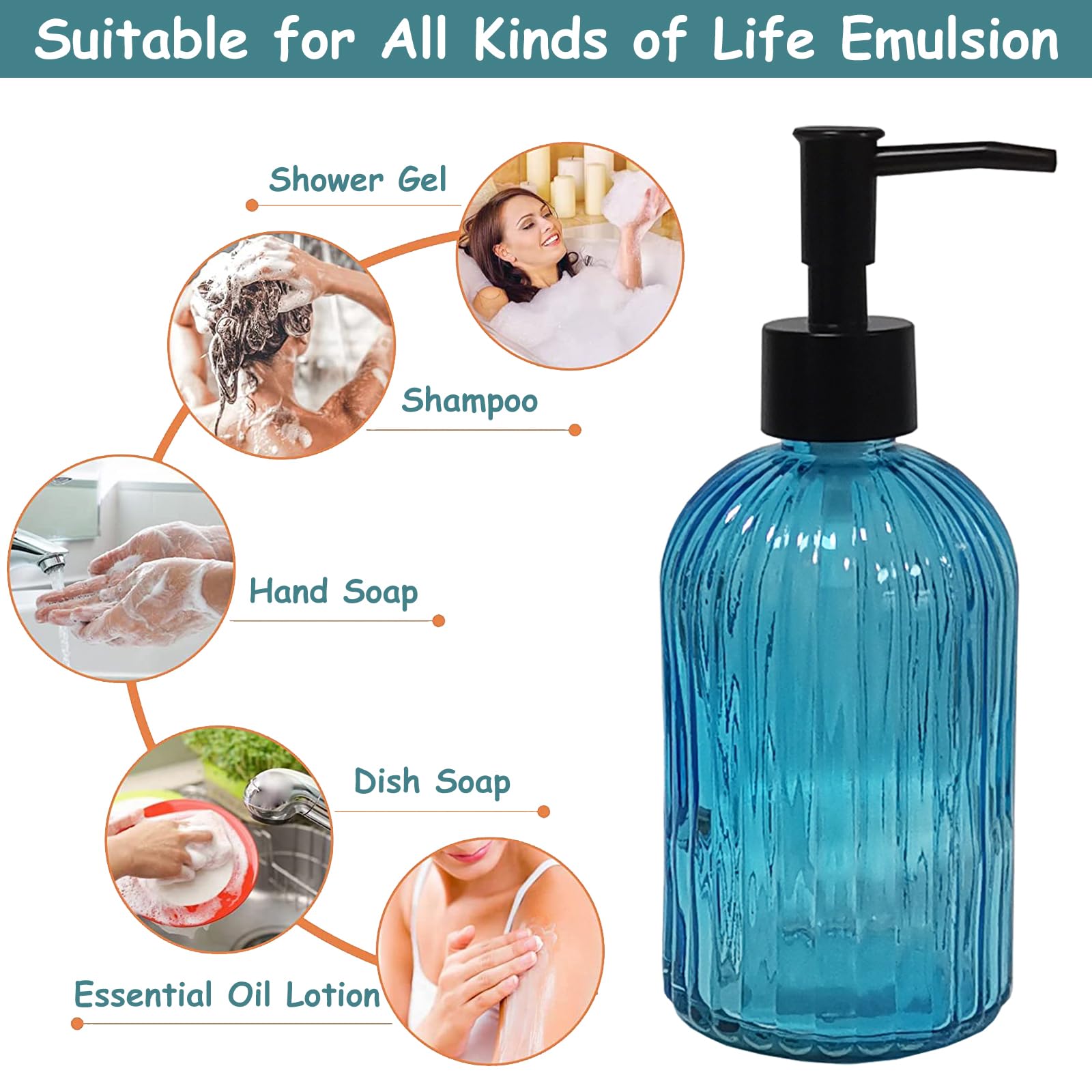 Blue Glass Soap Dispenser Set with Black Pump