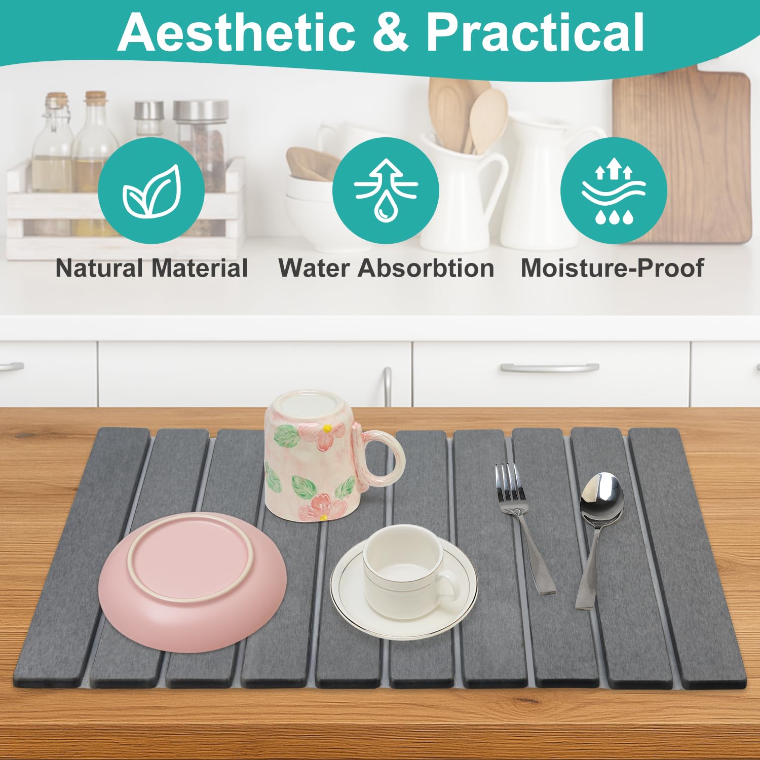 3Pcs Water Absorbing Stone Drying Mats for Kitchen Counter Diatomite Dish