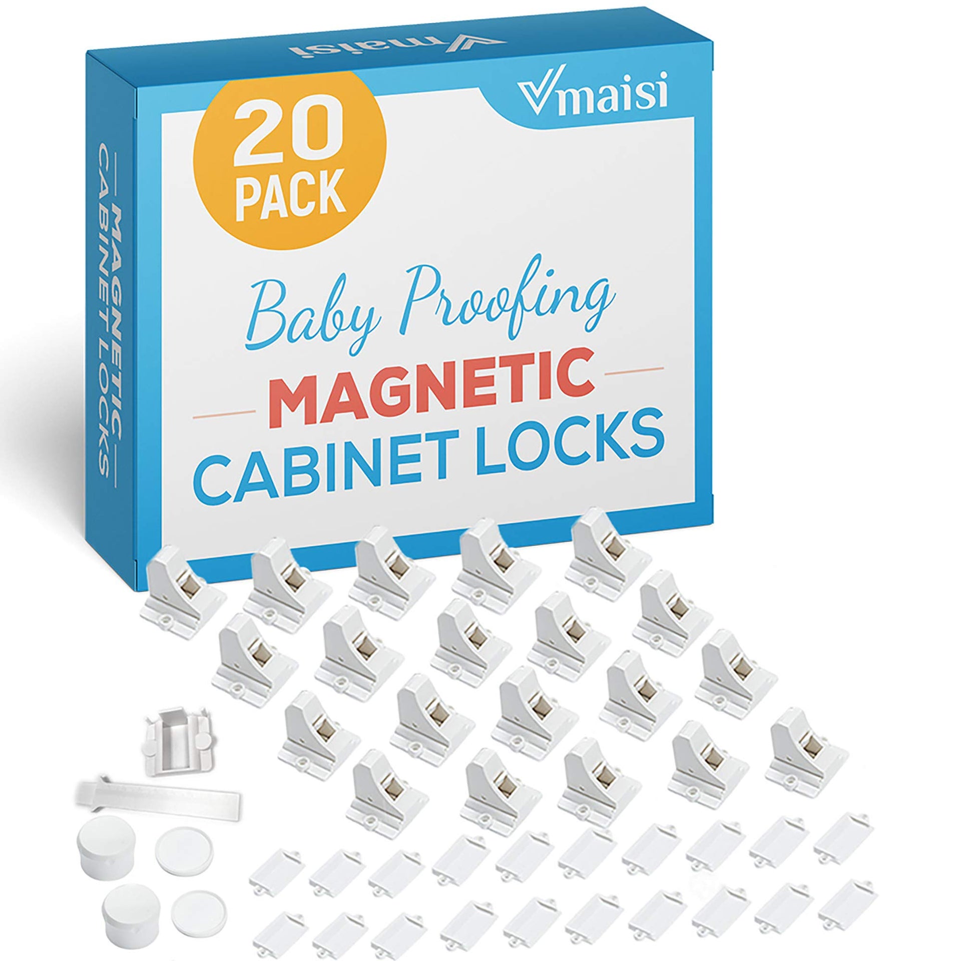 20 Pack Magnetic Cabinet Locks Baby Proofing and 2 Keys (20 Count)