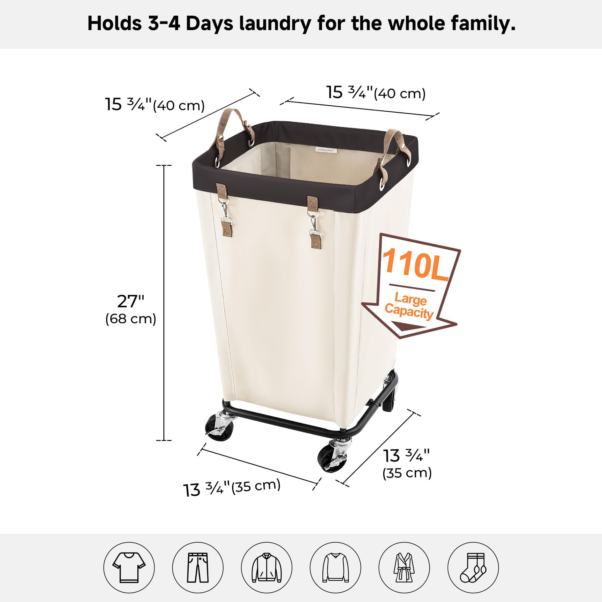 110L Laundry Basket with Wheels