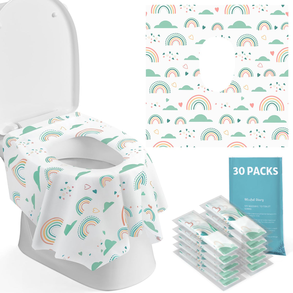 30 Pcs Toilet Seat Covers Disposable for Toddlers & Adults (30 Count)