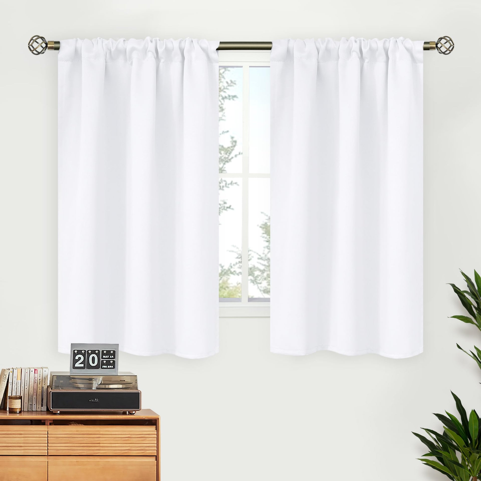 White Curtains 45 Inches Length for Short Window (2 Count)