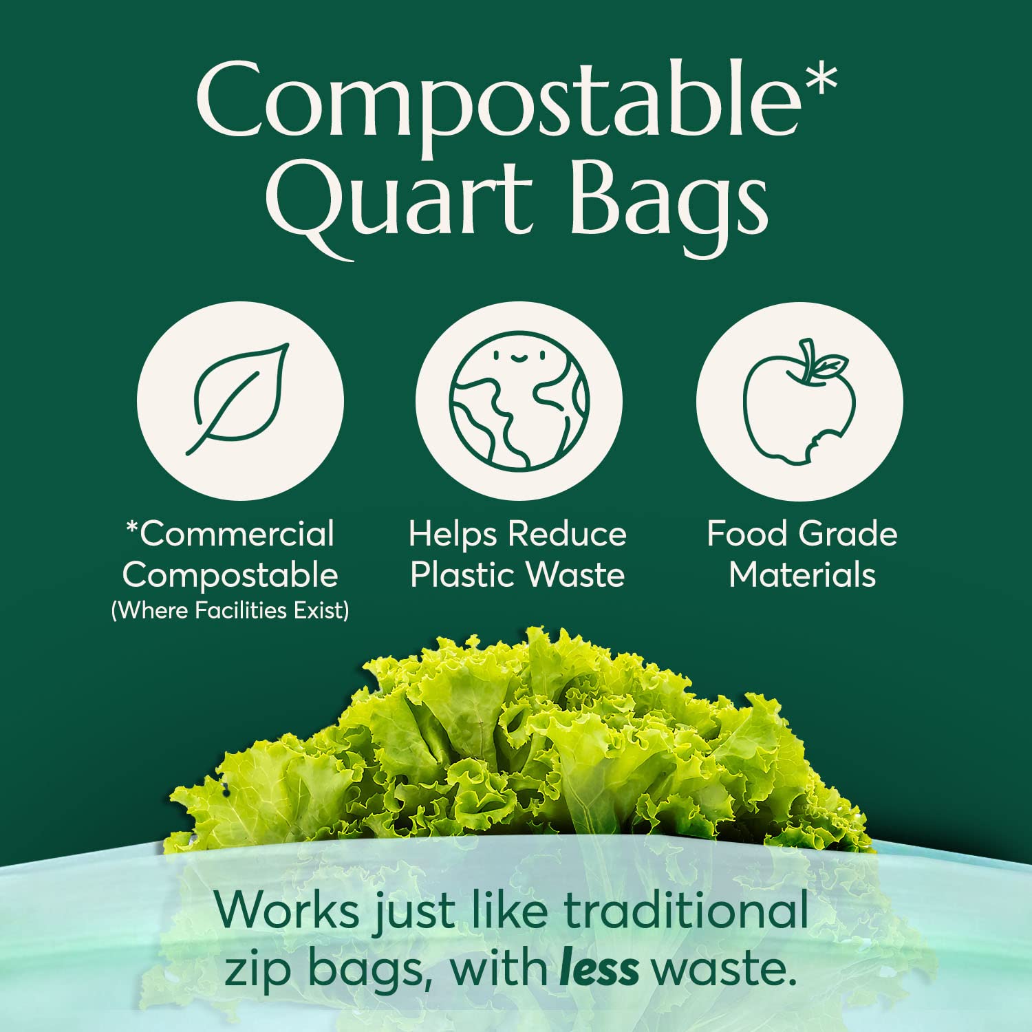 Compostable* Quart Size Food Storage Bags (25 Count)