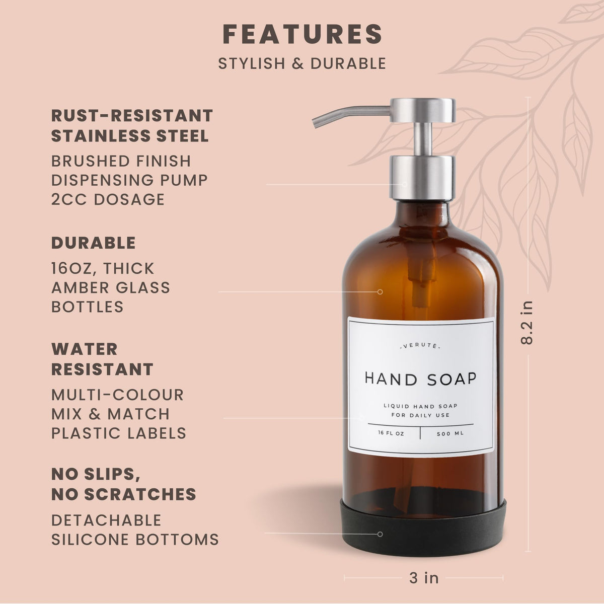 Hand and Dish Soap Dispenser for Kitchen and Bathroom (2 Count)
