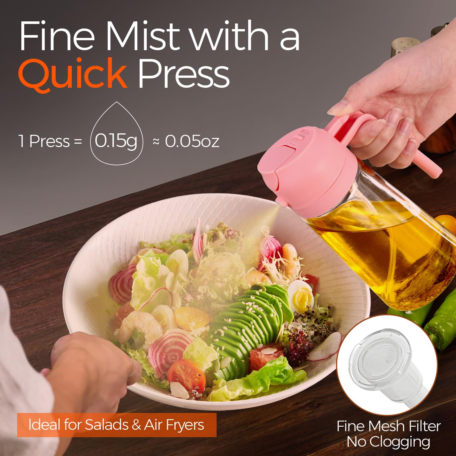 2Pcs 16oz 470ml Glass Olive Oil Sprayer for Cooking with Stickers