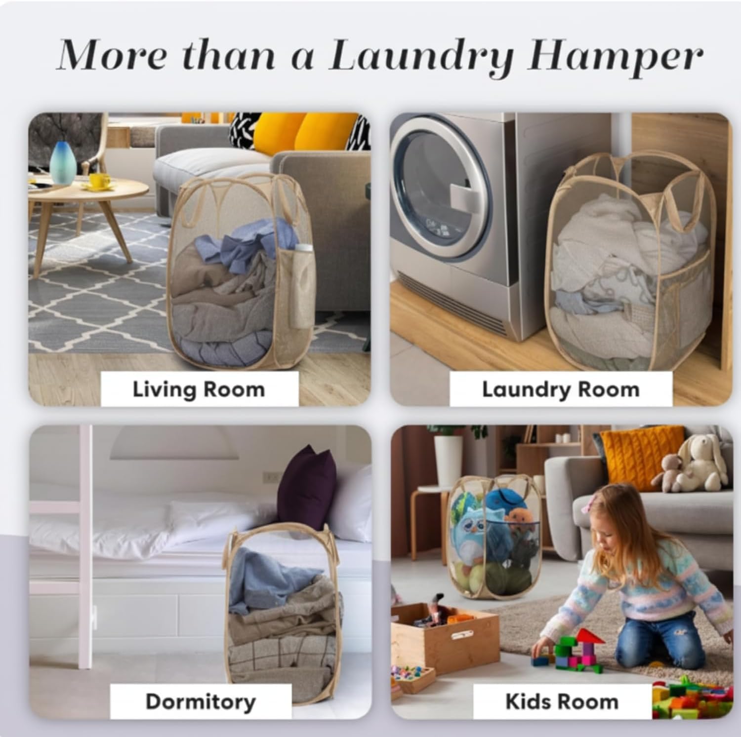 Collapsible Mesh Pop Up Laundry Hamper with Side Pocket