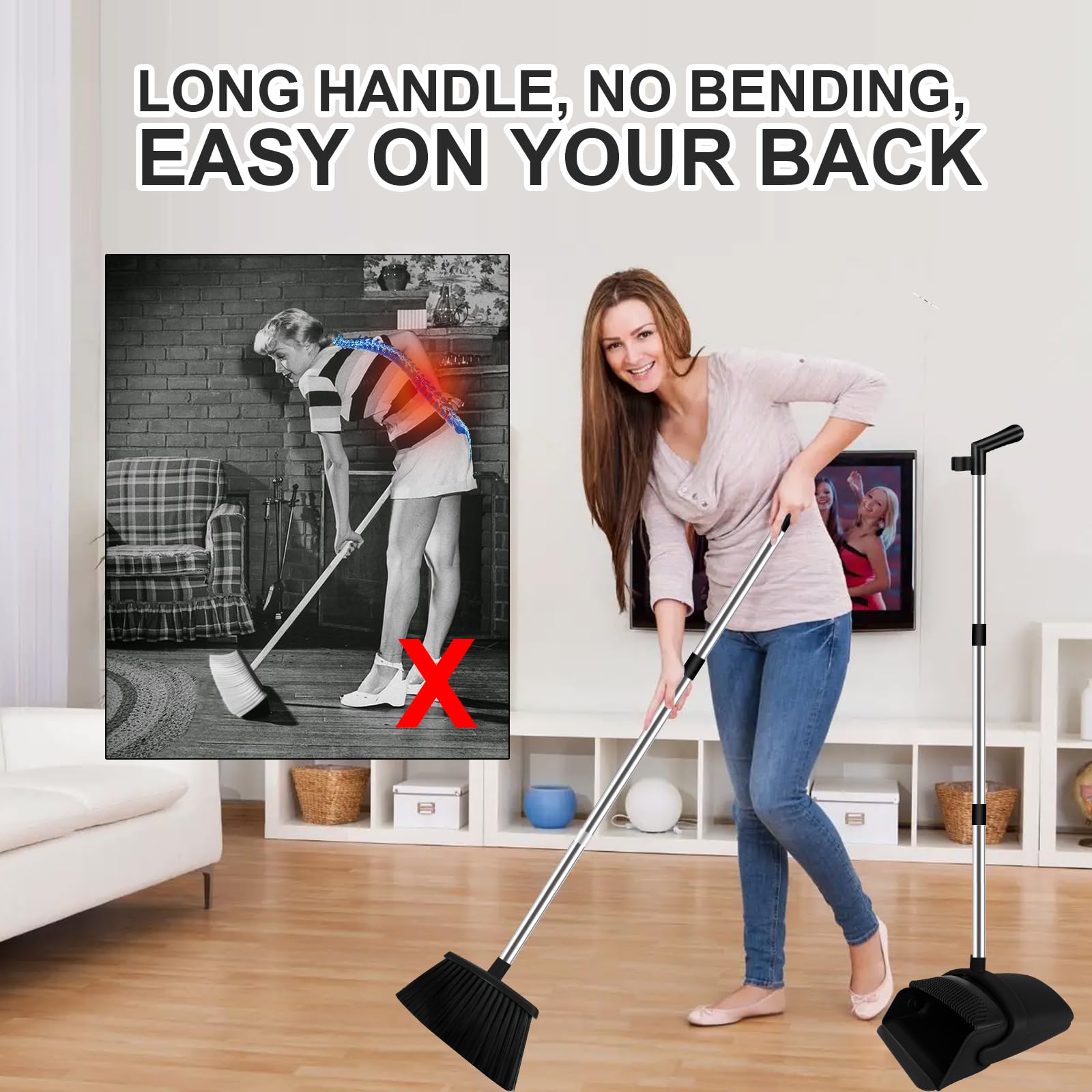 Black Broom and Dustpan Combo Set