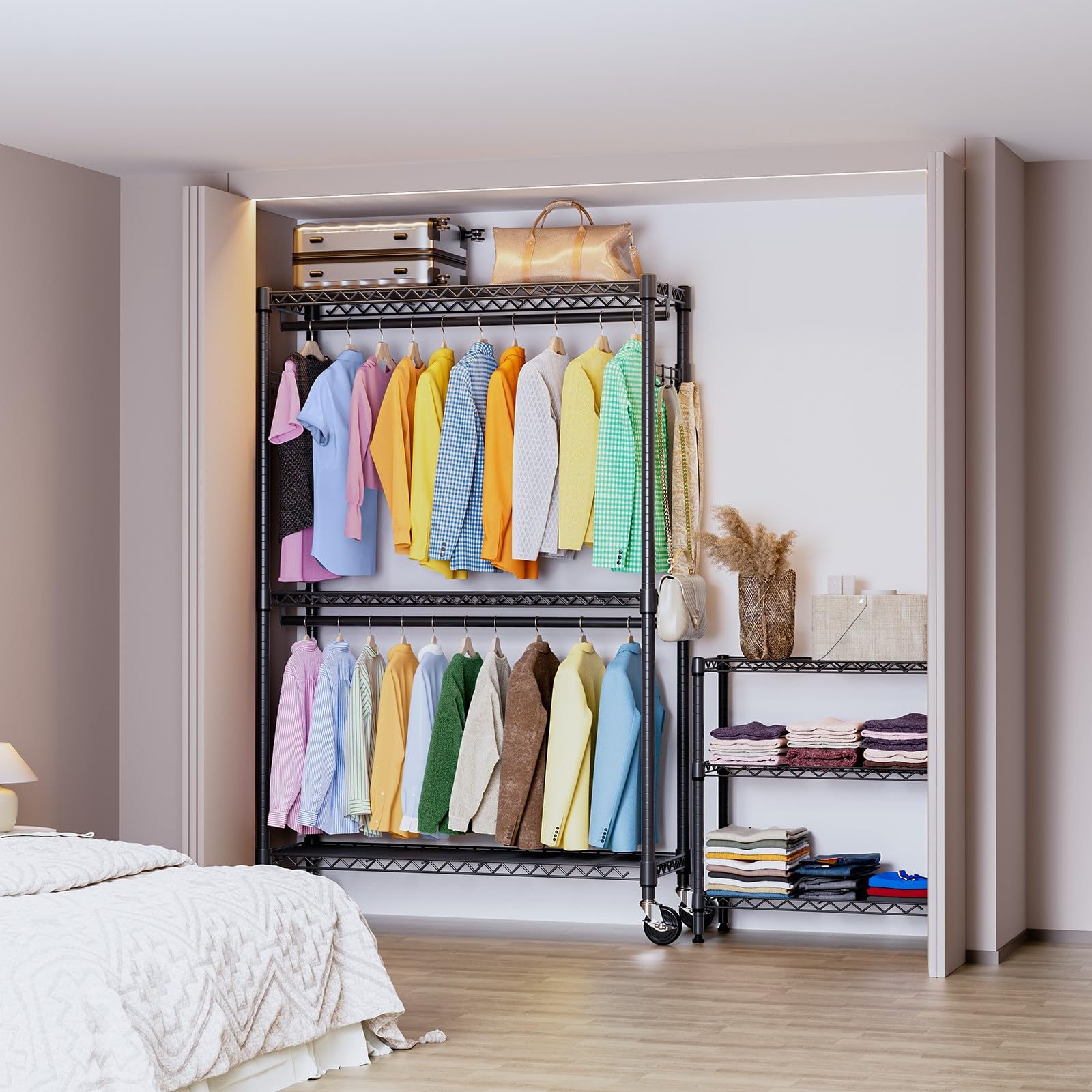 Heavy Duty Rolling Garment Rack Wire Clothes Rack for Hanging Clothes