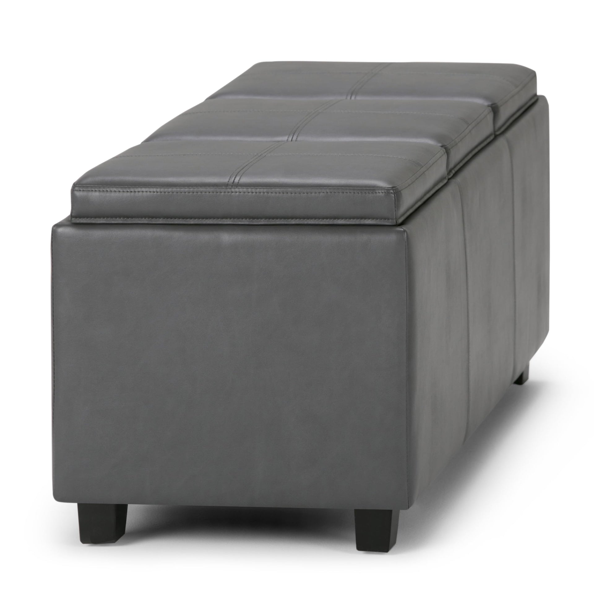 Avalon 42" Wide Vegan Leather Storage Ottoman in Stone Grey
