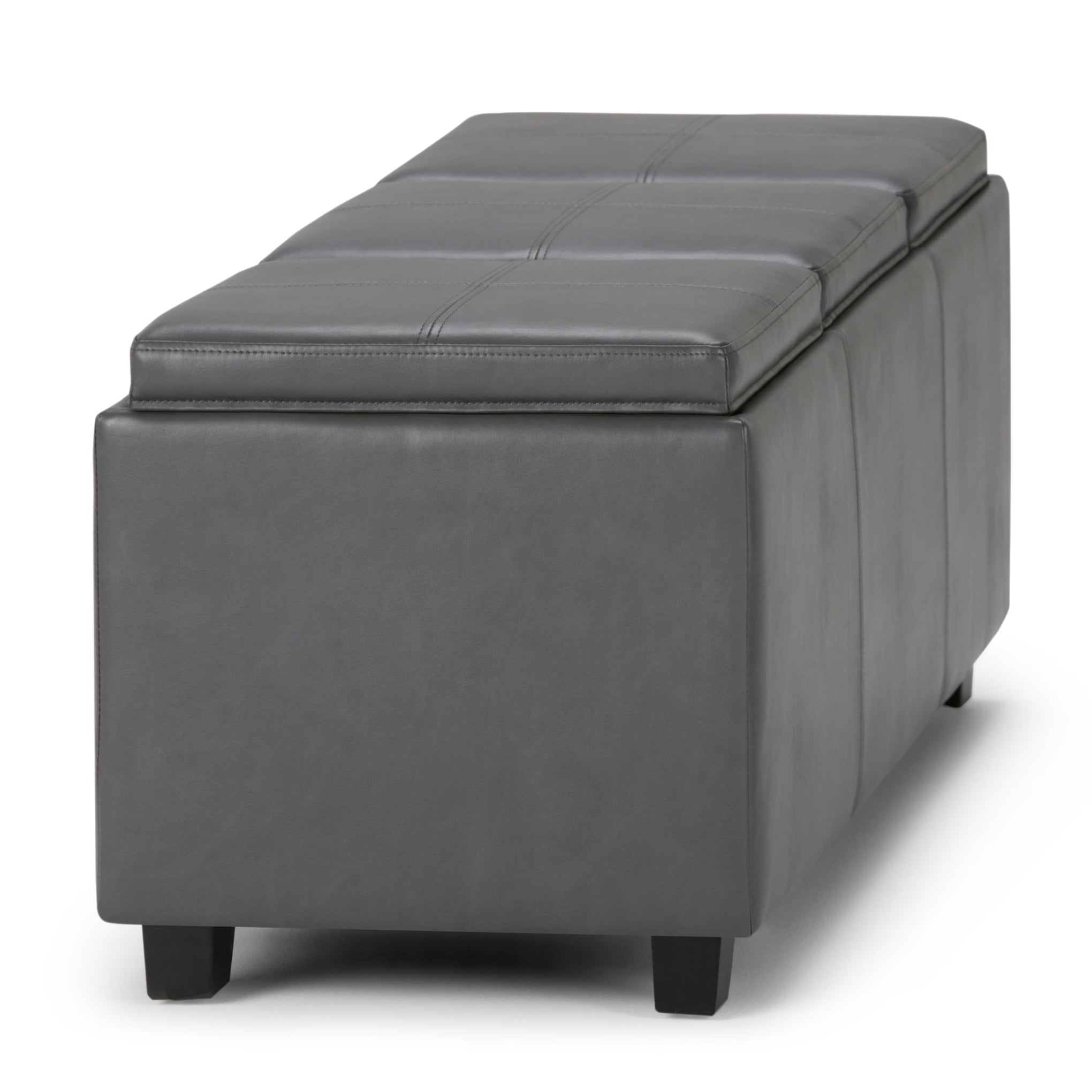 Avalon 42" Wide Vegan Leather Storage Ottoman in Stone Grey