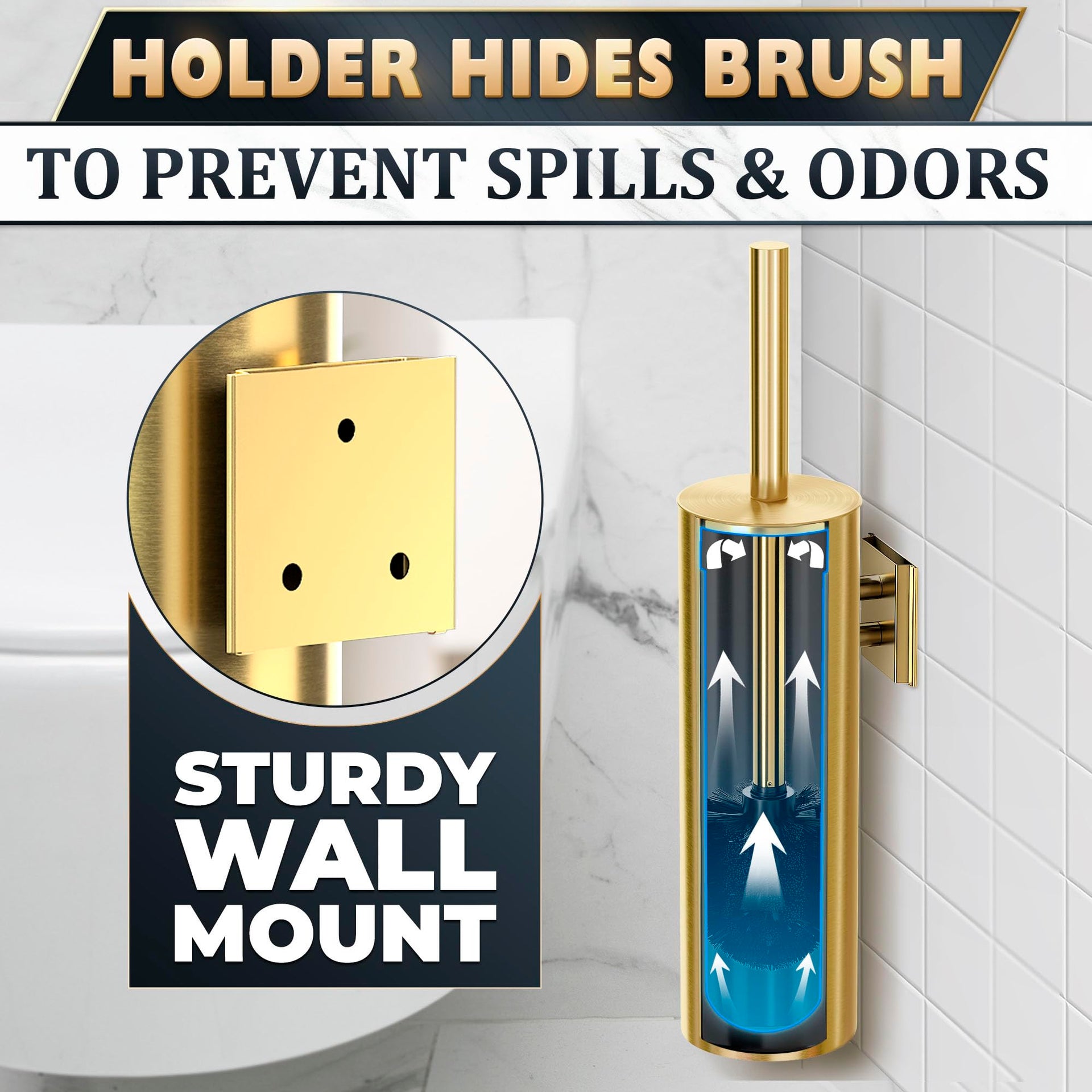 2 Pcs Wall Mounted Stainless Steel Toilet Brush and Holder Set