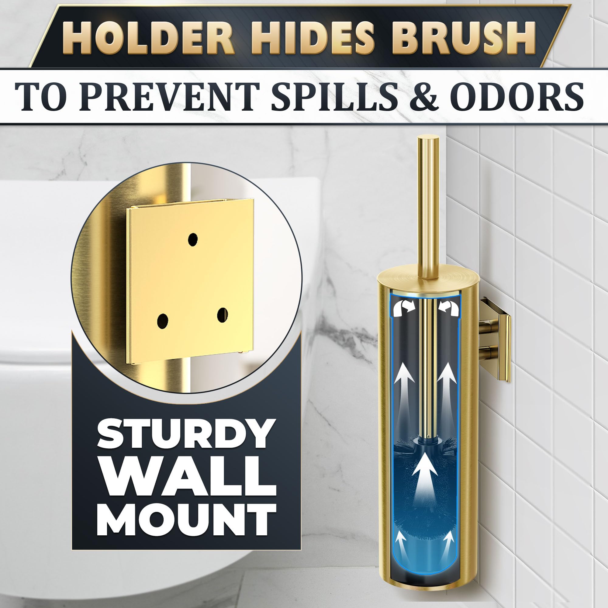 2 Pcs Wall Mounted Stainless Steel Toilet Brush and Holder Set