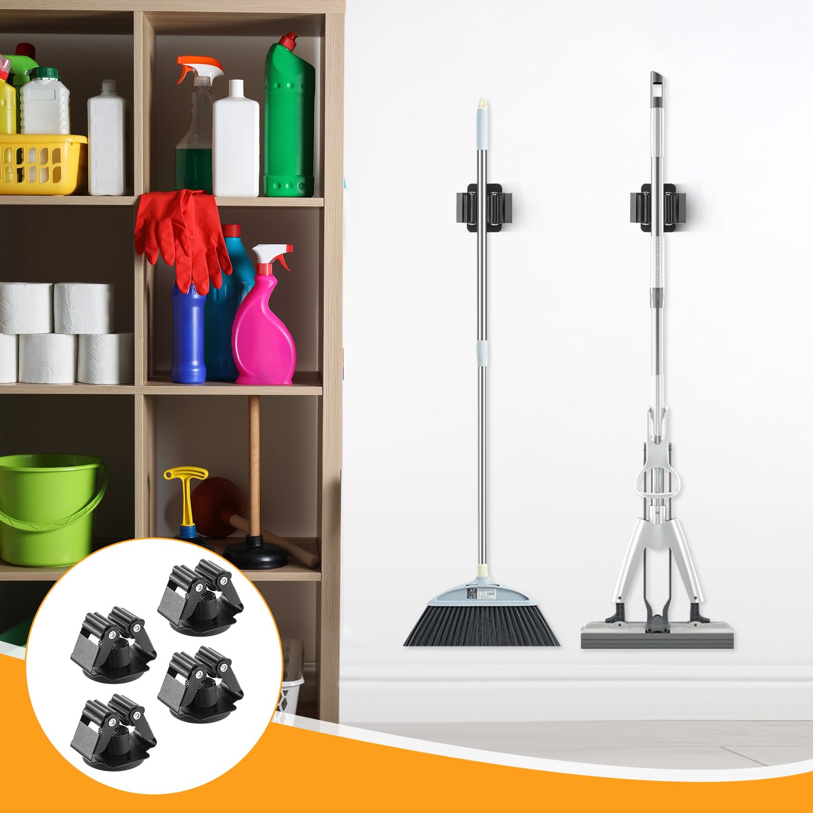 4 Pcs Magnetic Broom Holder Heavy Duty (4 Count)