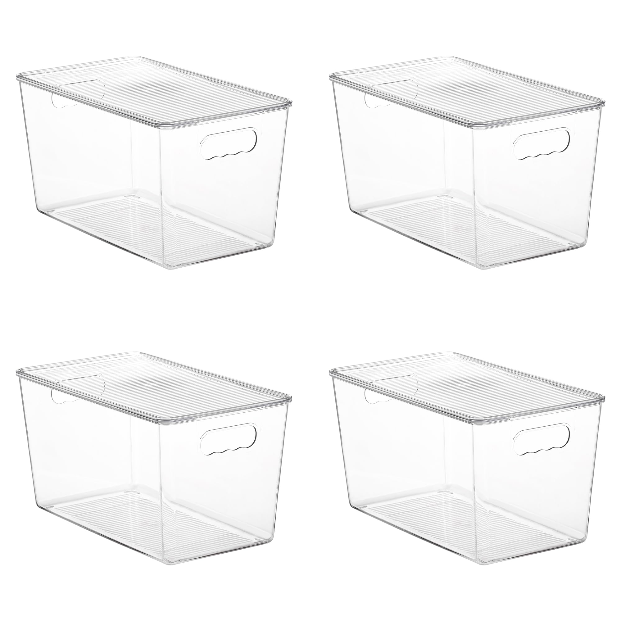4 Pack Clear Stackable Storage Bins with Lids and Handles (4 Count)
