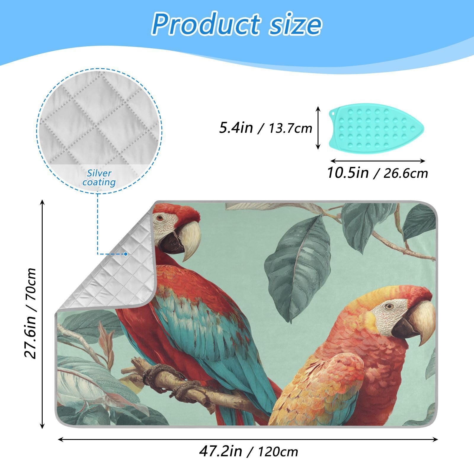 Tropical Parrots on The Branc Ironing Mat Thickened Ironing Blanket Travel Portable Double