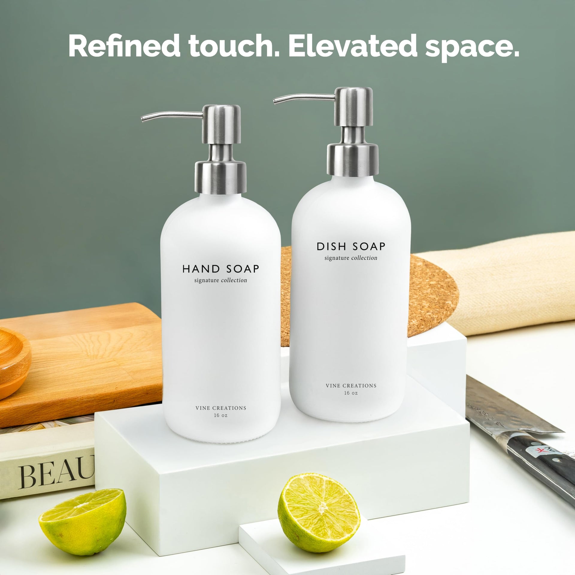 White Glass Soap Dispenser Set (16 Ounce)