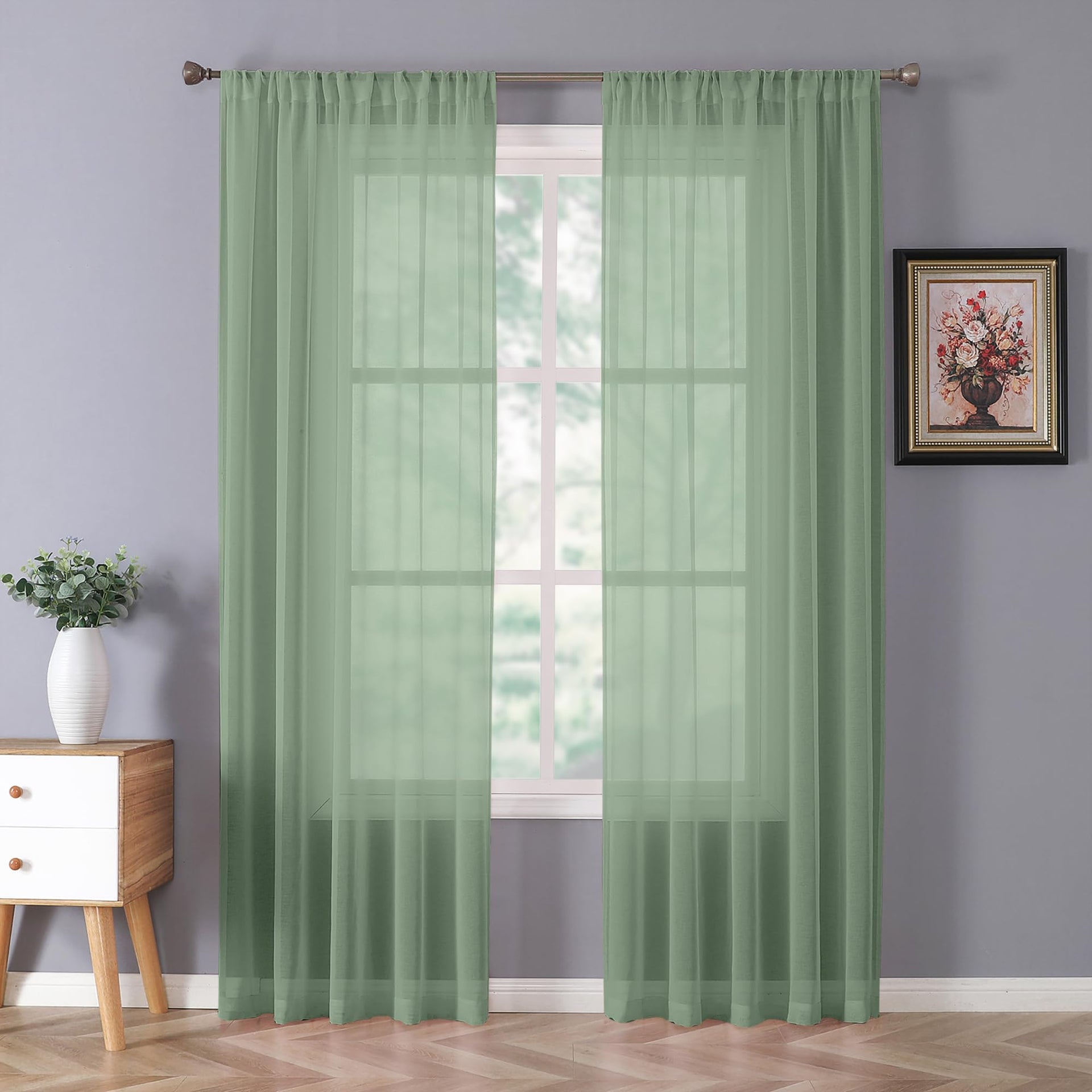 Sheer Curtains Linen Textured Bedroom Curtain Sheers Light Filtering Rod Pocket Voile Curtains for Living Room