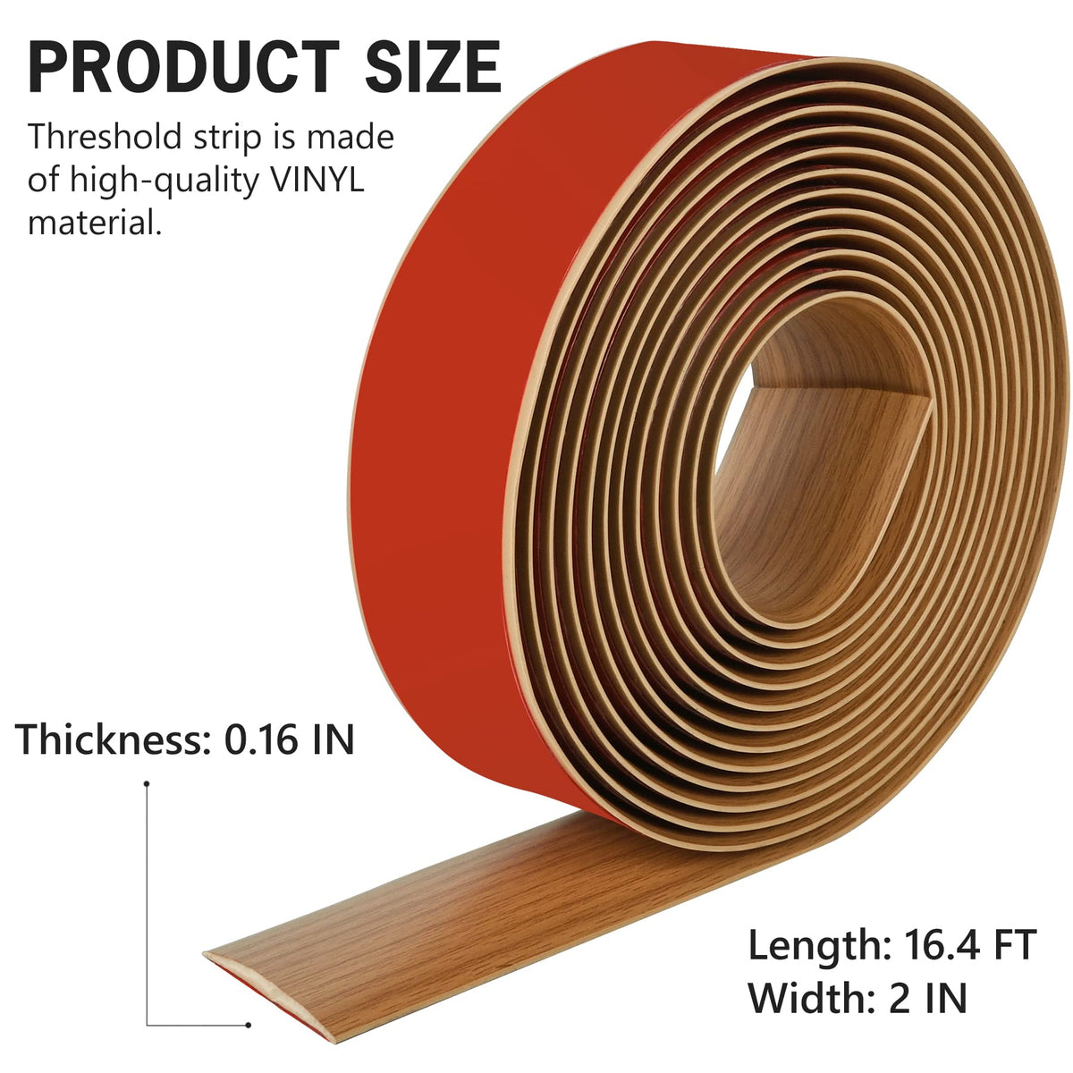 16.4Ft Floor Transition Strip Self Adhesive Vinyl Cover Floor Strip Flat Divider Transition Strip Wood Grain Design for Laminate Floor Gaps and Doorway Transitions (16.4 Foot)
