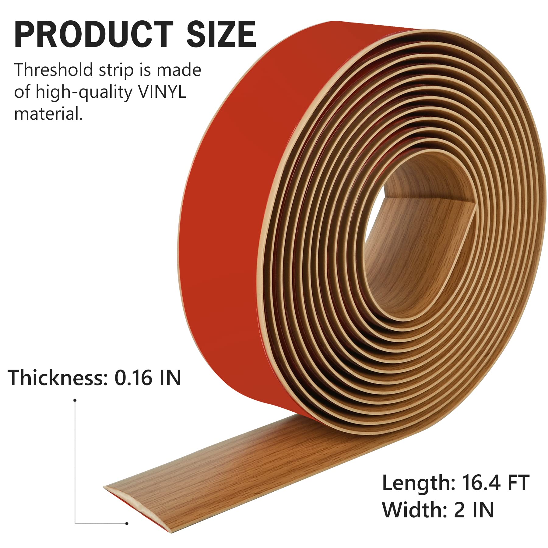 16.4Ft Floor Transition Strip Self Adhesive Vinyl Cover Floor Strip Flat Divider Transition Strip Wood Grain Design for Laminate Floor Gaps and Doorway Transitions (16.4 Foot)