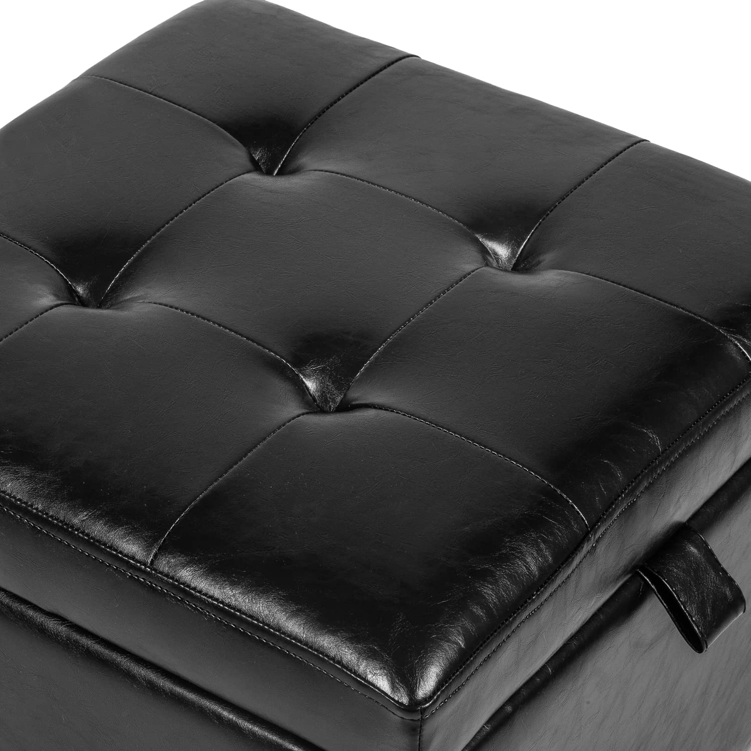17.7" Square Faux Leather Storage Ottoman