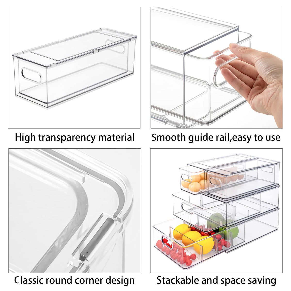 7 pack Stackable Refrigerator Organizer Bins Pull