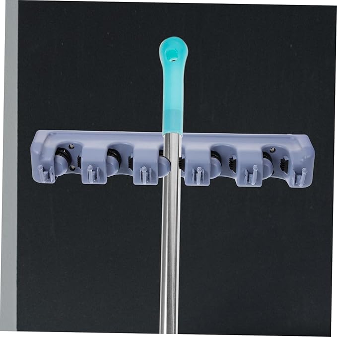 Multifunctional Grey Wall Mounted Mop and Broom Holder with Positions and Hooks Organizer for Home Accessories Easy Installation Load Capacity Per Hook