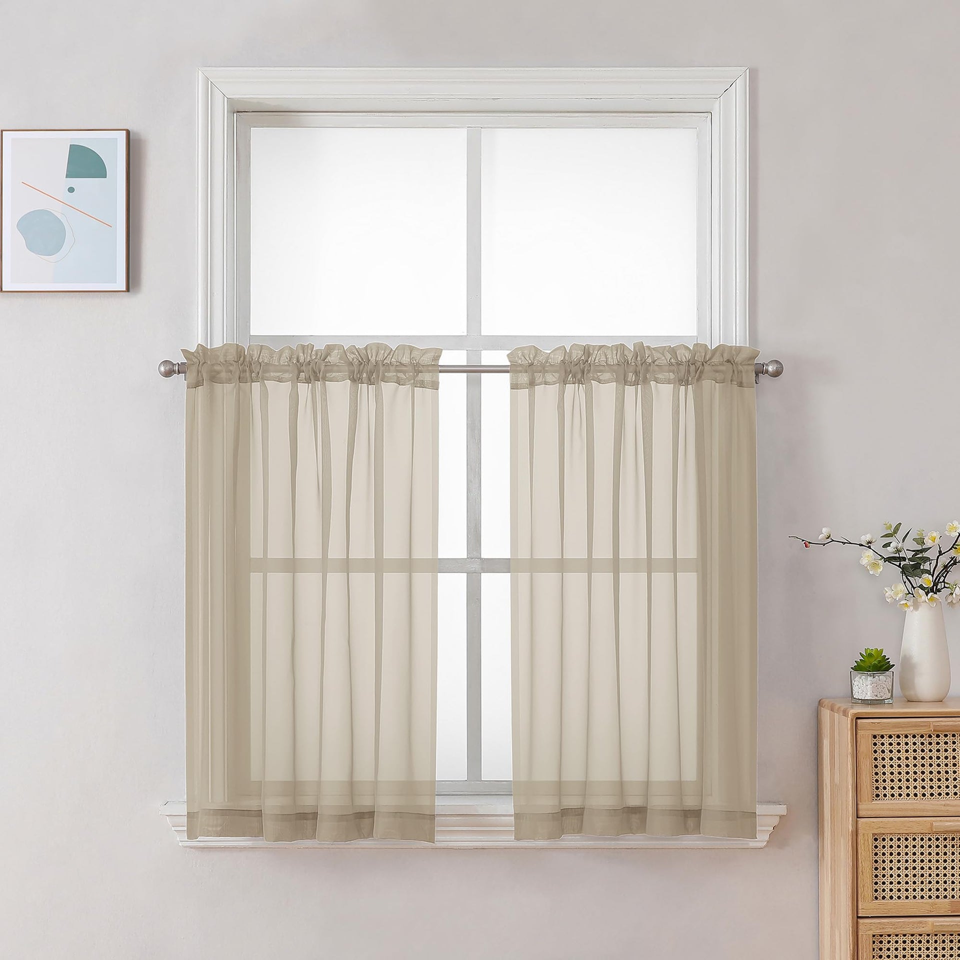 Taupe Sheer Curtains 30 inch Length 2 Panels (2 Count)