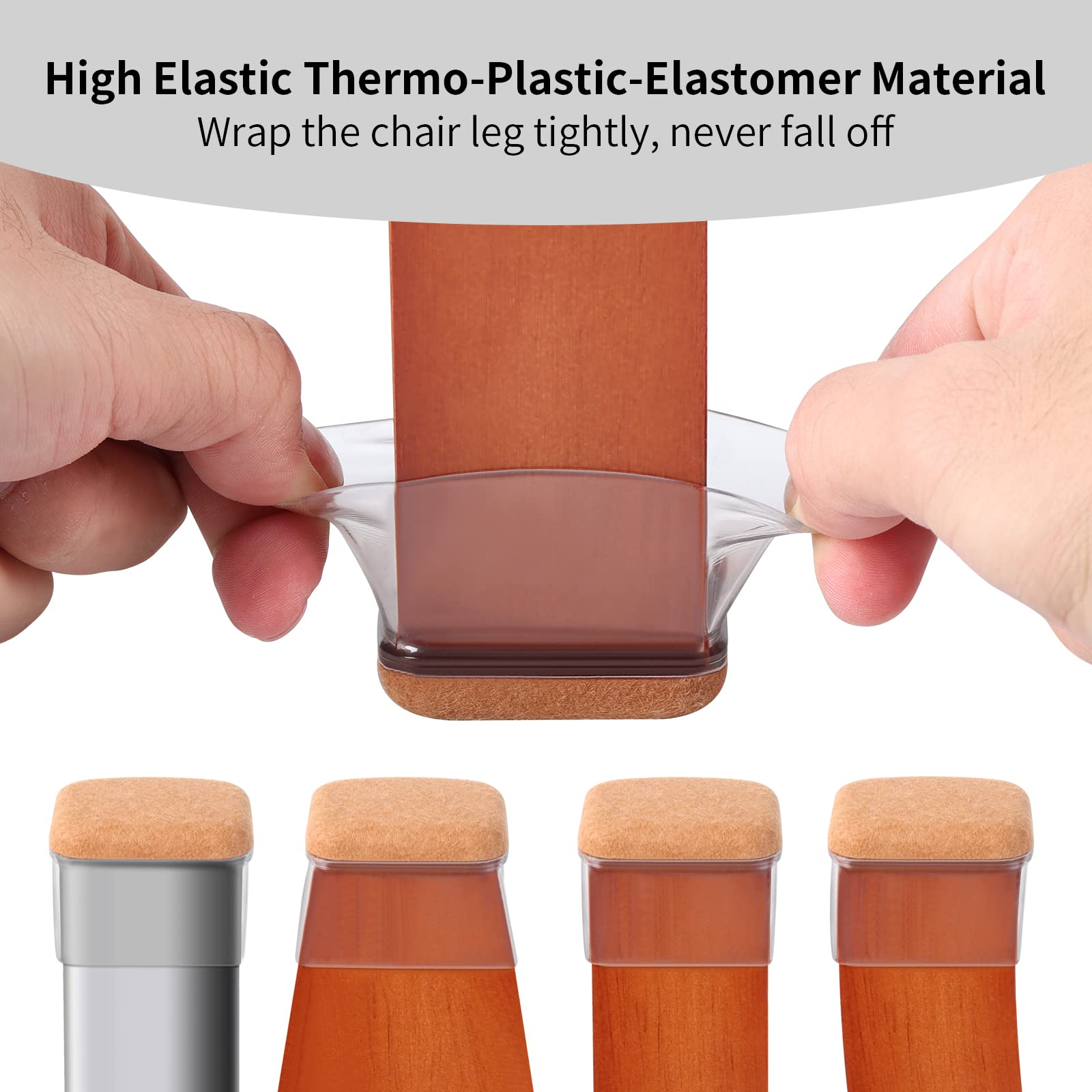 16 Pcs Rectangle Clear Silicone Chair Leg Floor Protectors with Felt (16 Count)