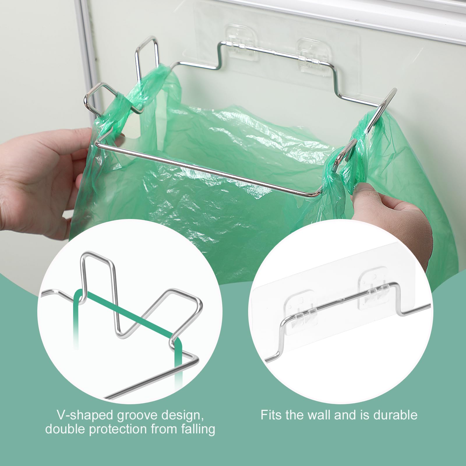 Stainless Steel Trash Bag Holder for Kitchen Cabinets Doors and Cupboards