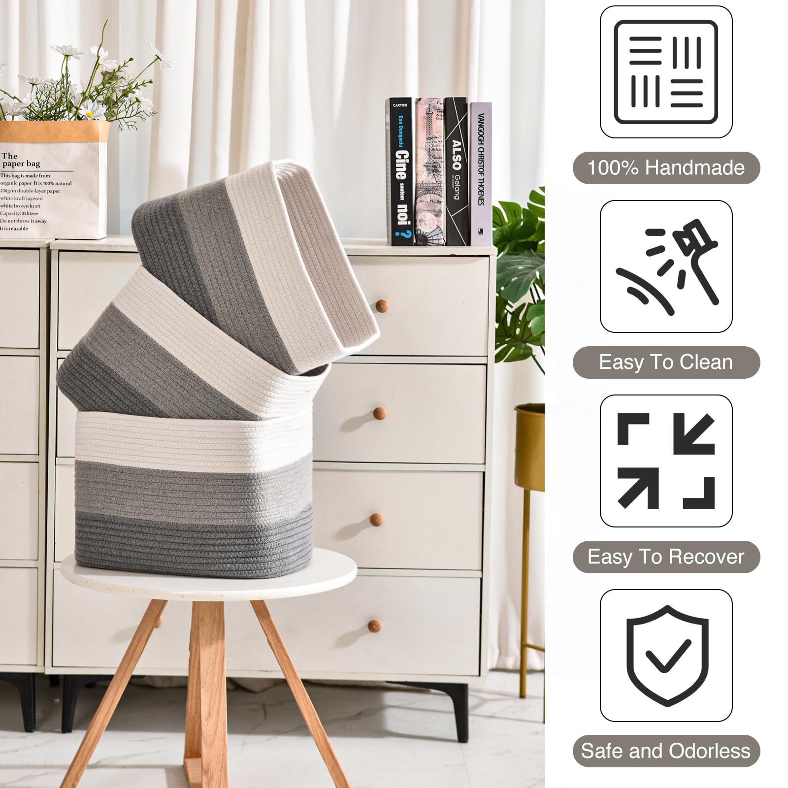 Storage Baskets for Organizing Shelves (3 Count)
