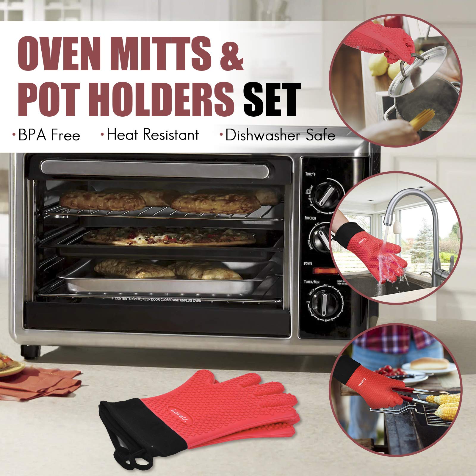 Silicone Oven Mitts Gloves (11 Ounce)