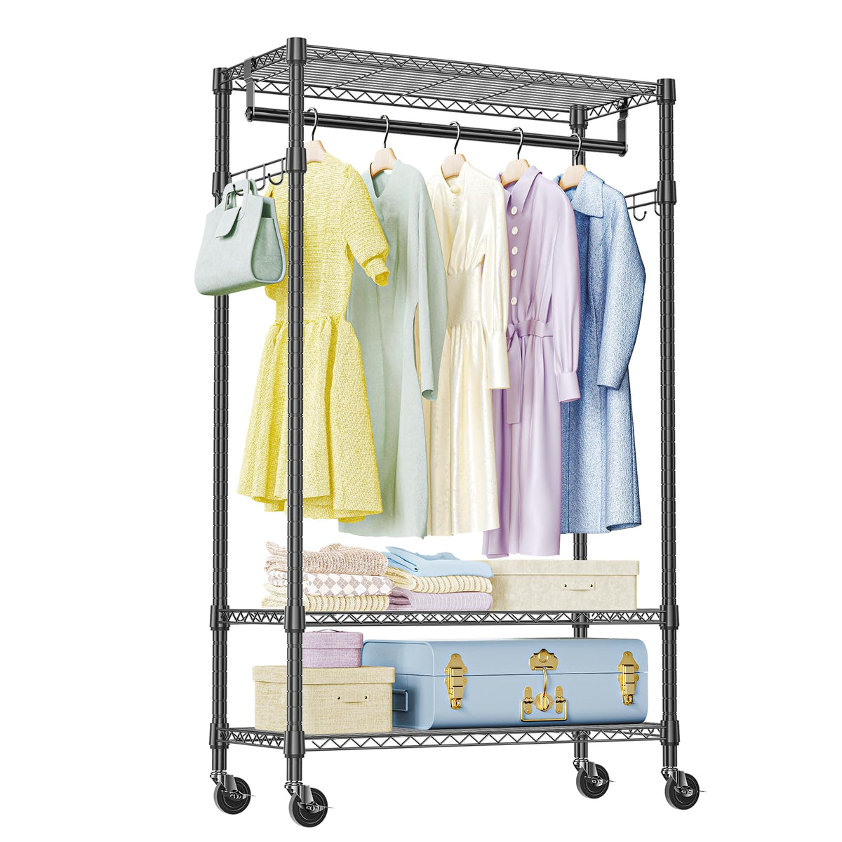 Heavy Duty Rolling Garment Rack Wire Clothes Rack for Hanging Clothes