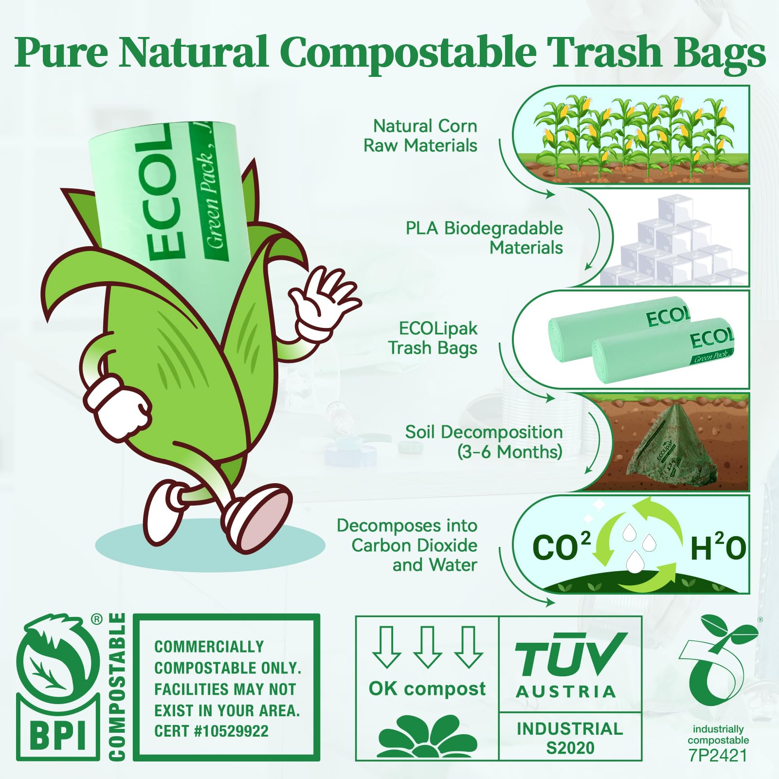 55 Gallon 12 Count Large Compostable Trash Garbage Bags for Lawn