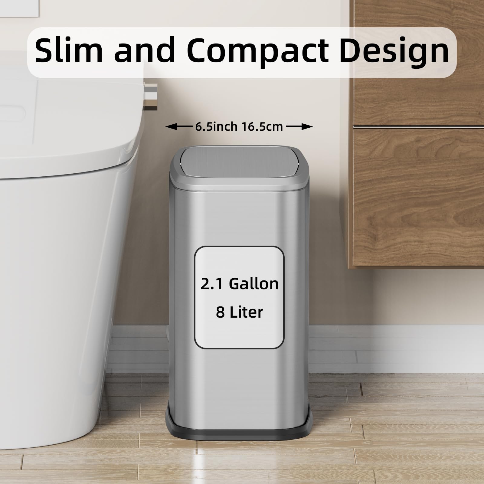 8L 2.1 Gal Small Bathroom Trash Can with Lid (60 Count)