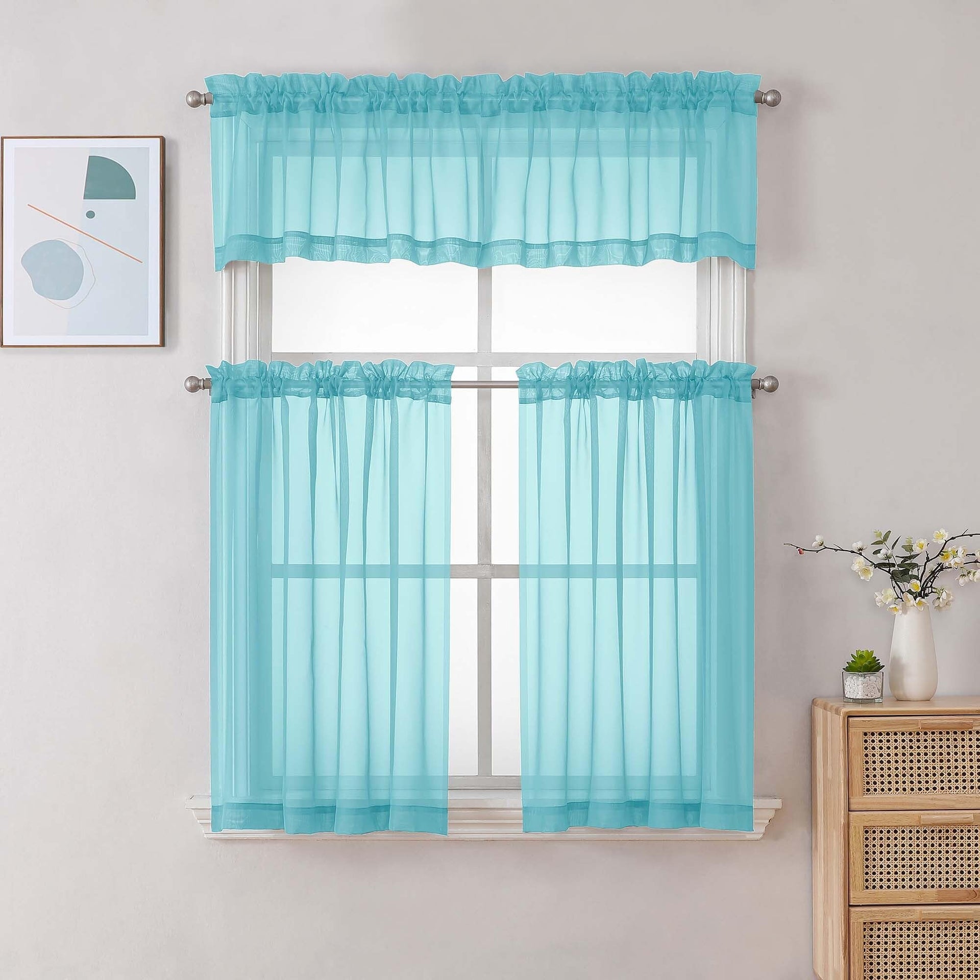Sheer Aqua Tier Curtains 24 Inch Length Set (2 Count)