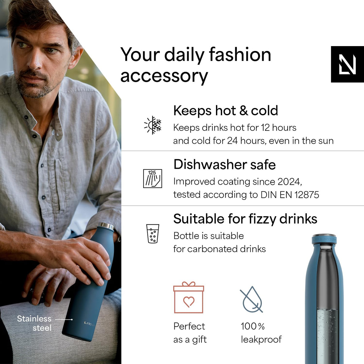 Stainless Steel Insulated Water Bottle 12oz 17oz 25oz 34oz 51oz