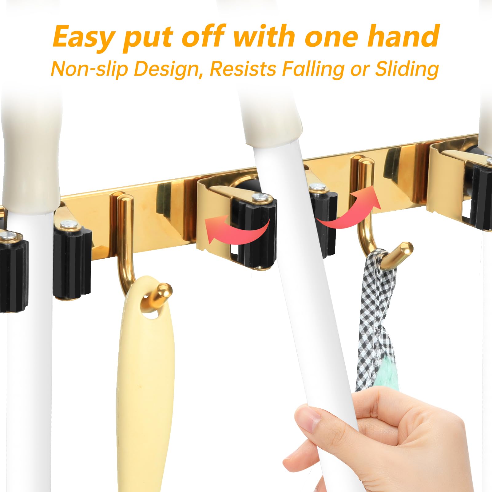 3 Racks and 4 Heavy Duty Hooks Mop and Broom Holder Wall Mount